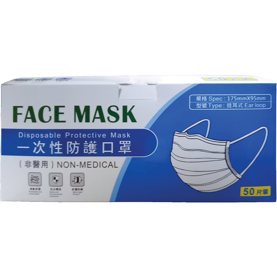 DISPOSABLE FACE MASK (50 / PKG)